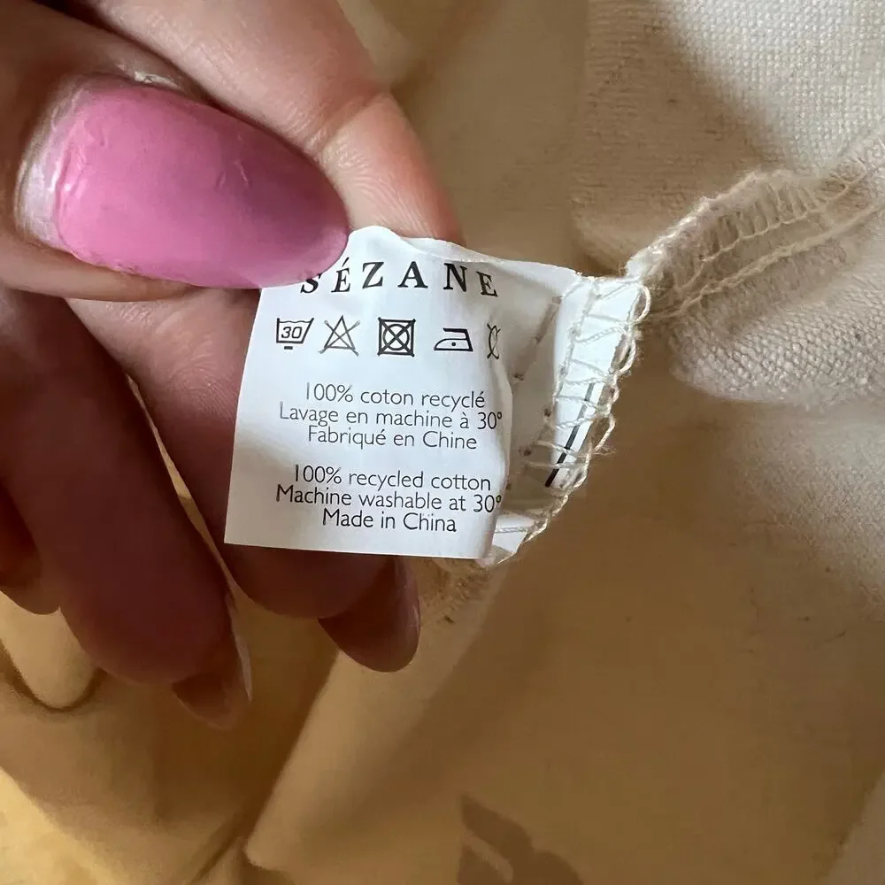 Sezane cream red California Mon Amour striped canvas tote bag